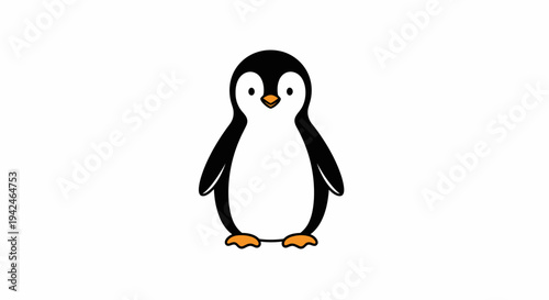 Cute happy cartoon penguin standing with orange feet