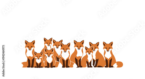 Cute minimalist illustration of a family of foxes sitting.