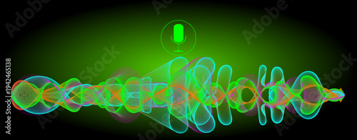 Voice Recognition with a microphone and sound waves - illustration