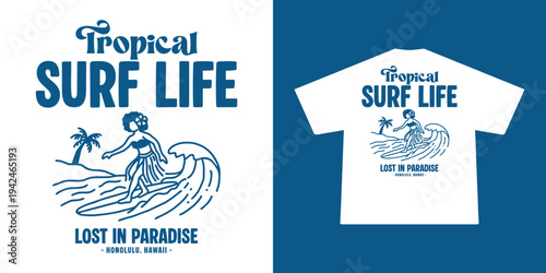 Hand-drawn Retro illustration of summer club, surfing Graphic Design for T shirt streetwear and urban style