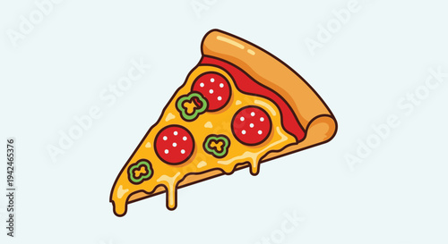 Delicious pepperoni pizza slice with melting cheese illustration
