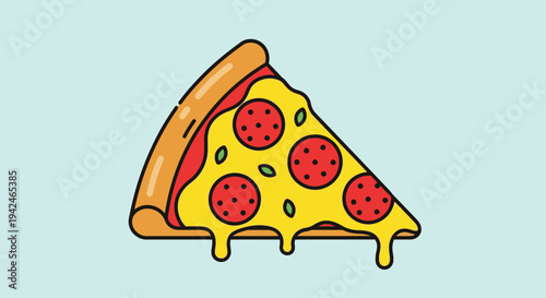 Delicious pepperoni pizza slice with melting cheese illustration