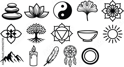 Set of 16 spiritual icons vector