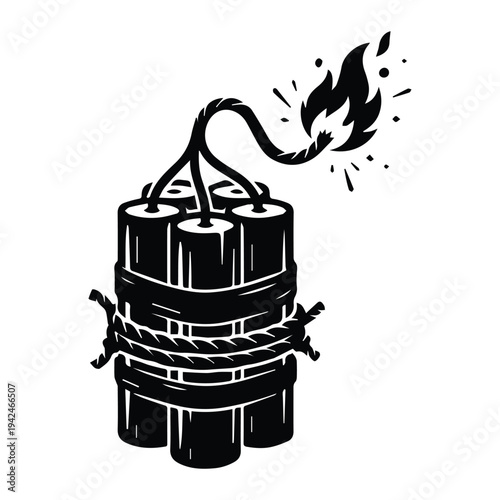 Dynamite sticks with burning wicks Icon Silhouette vector black design on a white background