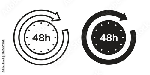 48 hours icon clipart symbol isolated on white background. Flat and stroke designs.