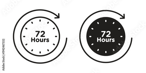 72 hours icon clipart symbol isolated on white background. Flat and stroke designs.