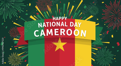 Cameroon National Day Celebration Flag Fireworks.