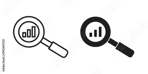 Analysis icon clipart symbol isolated on white background. Flat and stroke designs.