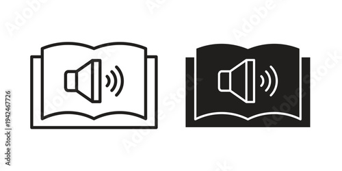 Audio book icon clipart symbol isolated on white background. Flat and stroke designs.