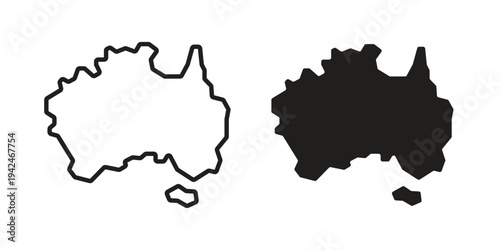 Australia map icon clipart symbol isolated on white background. Flat and stroke designs.