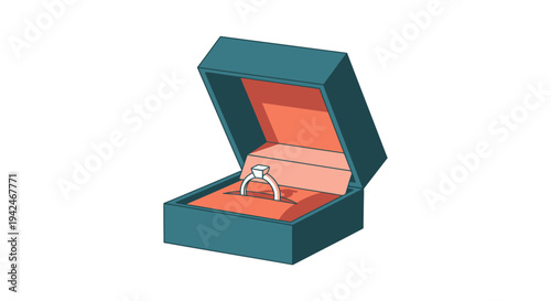 Diamond engagement ring in open teal gift box illustration