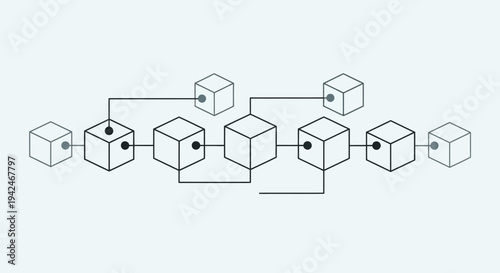 Digital blockchain network illustration with interconnected data blocks