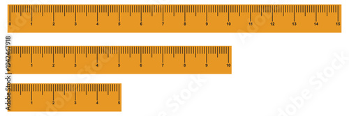 Measuring chart 5,10,15 inches. Set of ruler scales twelve, fourteen. Sewing tool icons. Length measurement math, distance, height. Measuring rulers in centimeters set 1to 15 cm vector scale measuring