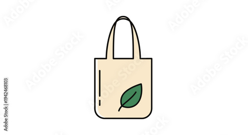 Eco-friendly reusable tote bag with green leaf design icon