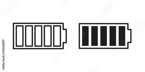 Battery icon clipart symbol isolated on white background. Flat and stroke designs.