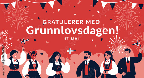 People Celebrating Constitution Day in Traditional Clothes.