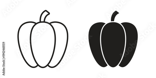 Bell pepper icon clipart symbol isolated on white background. Flat and stroke designs.