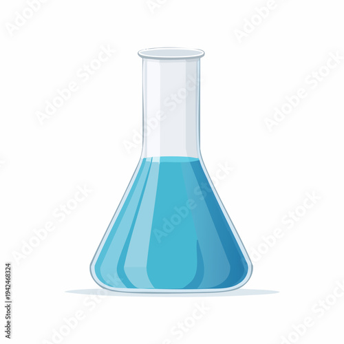 Erlenmeyer flask with blue liquid isolated on white background
