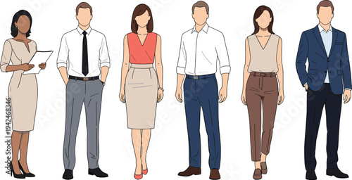 business people characters set, diverse office workers standing collection, professional men and women corporate team illustration isolated vector