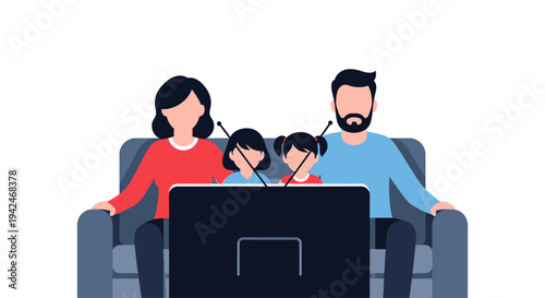Family watching television together on a couch at home