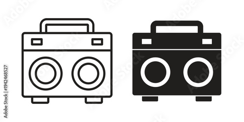 Boombox icon clipart symbol isolated on white background. Flat and stroke designs.