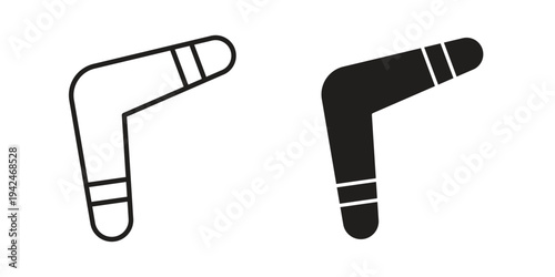 Boomerang icon clipart symbol isolated on white background. Flat and stroke designs.