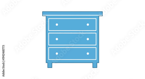 Flat blue dresser with three drawers icon