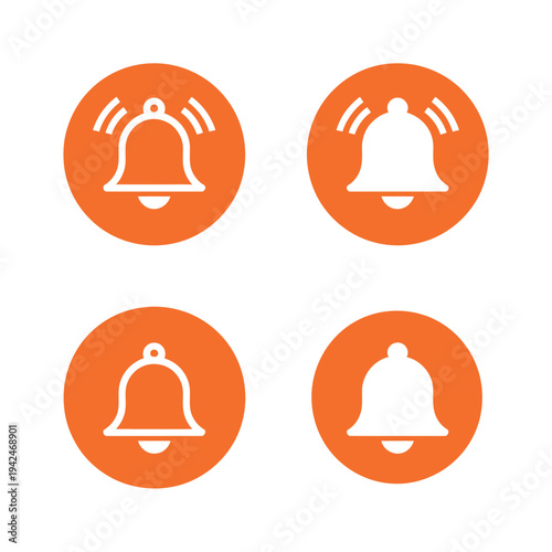 Notification Bell Icon Set in Orange Circle Showing Alert Reminder Symbol Message Notification Vector Illustration