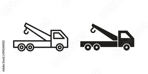 Car crane icon clipart symbol isolated on white background. Flat and stroke designs.