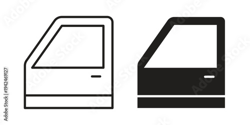 car door icon clipart symbol isolated on white background. Flat and stroke designs.