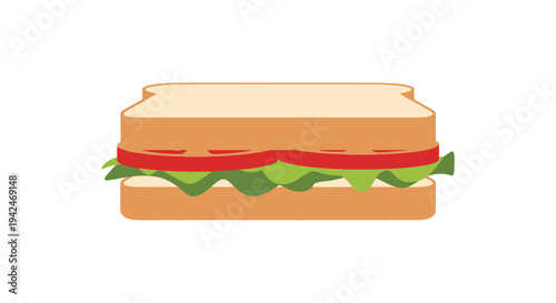 Flat design sandwich icon with bread, lettuce, and tomato