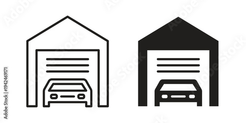 Car garage icon clipart symbol isolated on white background. Flat and stroke designs.