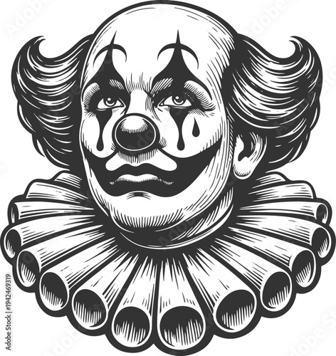 Sad Clown Vintage Engraving Circus Character Vector Illustration