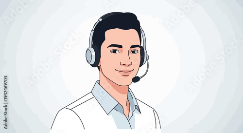 Friendly young man in headset for customer support illustration