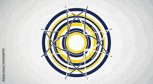 Geometric blue and yellow circular abstract pattern
