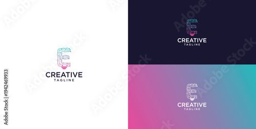 smart bulb logo icon. bulb logo technology. initial logo design E