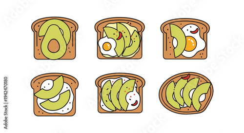 Avocado Toast Line art vector minimal geometric abstract color illustration