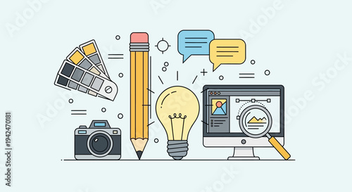 Graphic design creative process with digital tools illustration