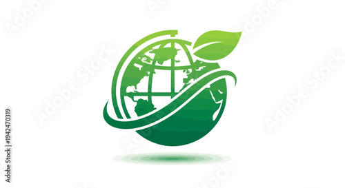 Green globe with leaf eco friendly design logo
