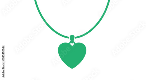 Green heart pendant necklace simple flat icon symbol