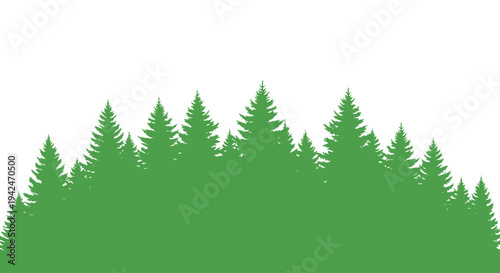 Green pine forest silhouette illustration isolated on white