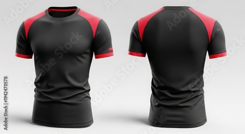 Black and red athletic shirt with short sleeves