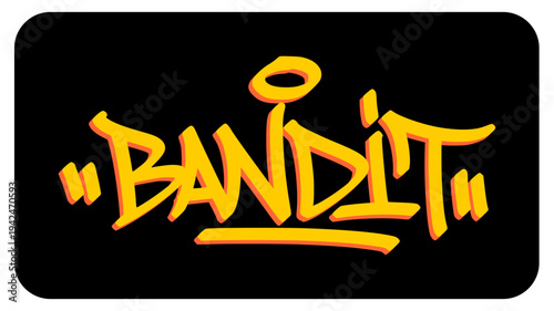 Bandit Graffiti Tag Lettering in Golden Yellow Neon Style with Bold Hand Drawn Outlines for Urban Rebel Themes.