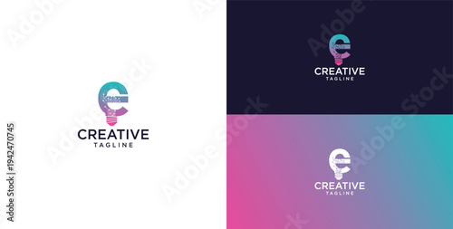 smart bulb logo icon. bulb logo technology. initial logo design E