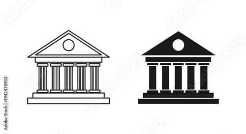 Two styles of classic neoclassical architecture building icons for finance or government representation