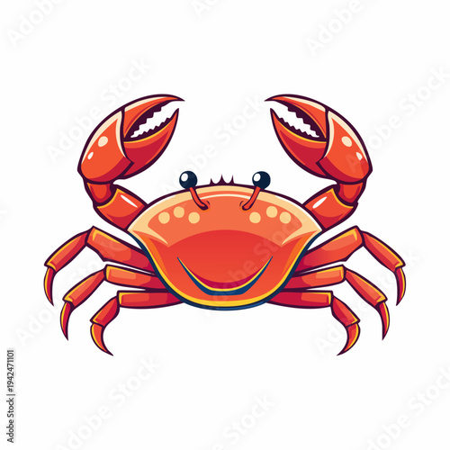 Happy cartoon crab smiling with raised claws on white background