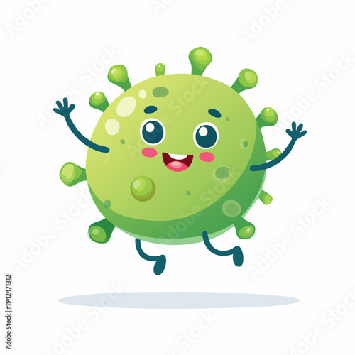 Happy cartoon virus germ character jumping