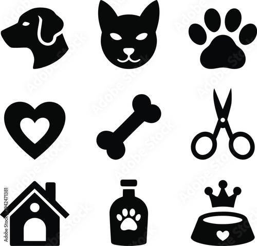 Black and white pet care bone on white background