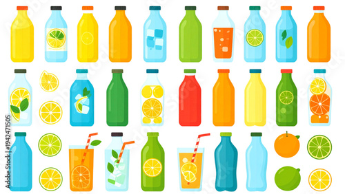 Cute Water and Citrus Drink Bottles – Kids Beverage Vector Collection