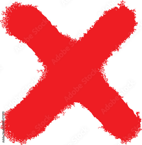 Red grunge cross mark symbol abstract paint splash X sign error cancel icon isolated vector illustration